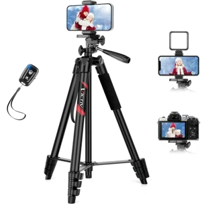 Afbeelding van Victiv Mobiele telefoon statief 162 cm uittrekbaar aluminium met afstandsbediening voor iPhone/Samsung/Huawei, smartphone en lichte camera telefoonhouder