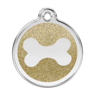 Afbeelding van Bone Gold glitter hondenpenning large/groot dia. 3,8 cm RedDingo