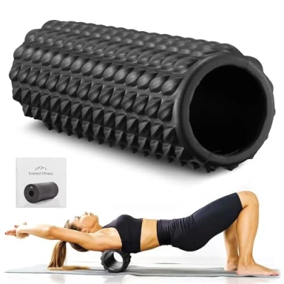 Afbeelding van EVEREST FITNESS foam roller Massage 30 cm Met noppen tas en oefeningenboek Voor tijdens of na sport Ter ontspanning Zwart