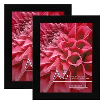 Afbeelding van Americanflat Fotolijst, A5, met onbreekbaar glas, horizontaal en verticaal formaat voor wand tafel, 14,8 x 21 cm, zwart, 2 stuks