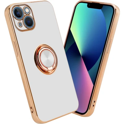 Afbeelding van Cadorabo Hoesje geschikt voor Apple iPhone 14 in Glossy Wit Goud met ring Beschermhoes van flexibel TPU silicone Case Cover camerabescherming en magnetische autohouder