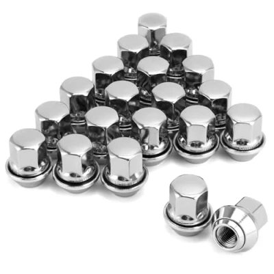 Afbeelding van QWORK® 20 stuks verchroomde wielmoeren M12 x 1,5 34, 28 mm wielmoeren, compatibel met de meeste Ford en Volvo modellen