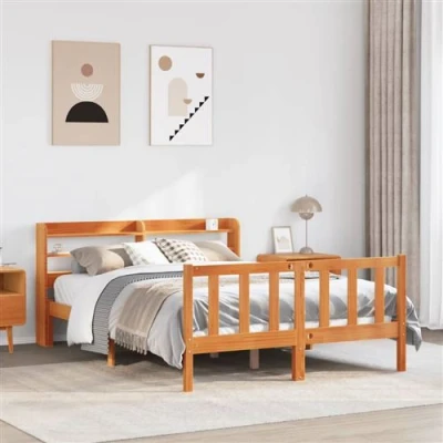 Image de vidaXL Cadre de lit avec tête cire marron 140x190cm bois pin