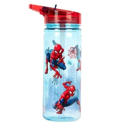 Afbeelding van Marvel Spiderman Kunststof fles met rietje, BPA vrij, 580 ml, waterfles voor jongens, 100% waterdicht, duurzaam, superhelden