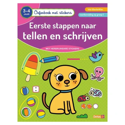Afbeelding van Oefenboek met stickers Eerste stappen naar tellen en schrijven (3 4 j.)