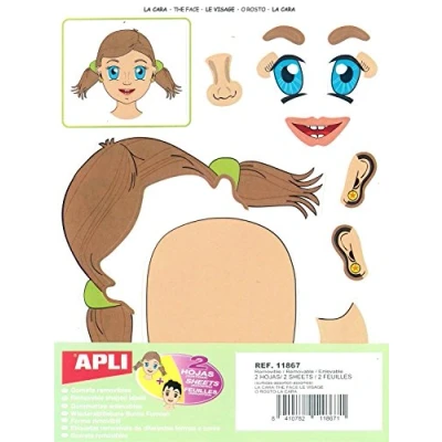 Afbeelding van APLI Kids Cara Gomets Bolsa, 2 afneembare zelfklevende hojas