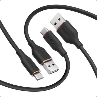Afbeelding van ANKER Flow 2 stuks USB A naar C oplaadkabel 180 cm voor Samsung Galaxy S23/S22, Note20/10, iPad Pro 12,9 inch, HTC en meer (kabelbinders inbegrepen) zwart