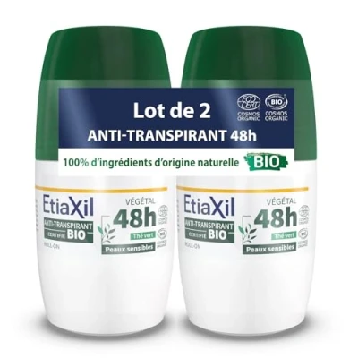 Afbeelding van ETIAXIL Plantaardige anti transpirant Matig zweten Biologisch gecertificeerd Oksels 48 uur Groene thee geur Roll On 50 ml Set van 2