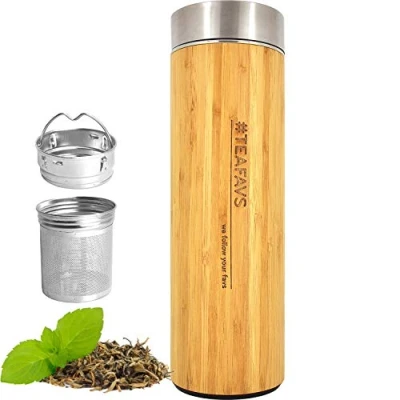 Afbeelding van amapodo Roestvrijstalen drinkfles met zeef, thermosfles voor warme en koude dranken, thee of koffie om mee te nemen, theezeef, 500 ml