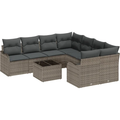 Afbeelding van vidaXL 9 delige Tuin Sofa Set met Kussens Grijs Poly Rieten