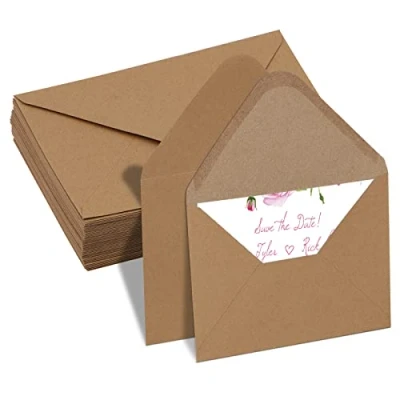 Afbeelding van 50 stuks enveloppen van kraftpapier C6, creatieve retro natuurlijk karton, mini enveloppen, kleine voor uitnodigingskaart, bruiloft, wenskaart (16,2 x 11,4 cm)