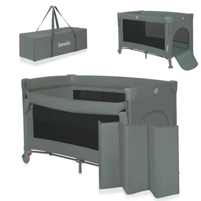 Afbeelding van Lionelo Ellen Reisbedje 3 in 1 Aanschuifbedje, Baby &amp; Peuterbed Campingbed 2 Matrasposities Opvouwbaar Wieltjes met Rem Inclusief Draagtas Tot 15 kg