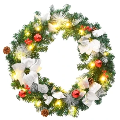 Image de vidaXL Couronne de Noël avec lumières LED vert 60 cm PVC321516
