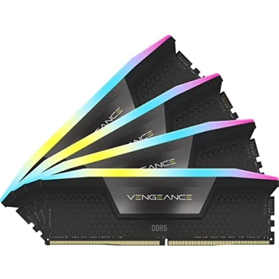 Afbeelding van Corsair Vengeance RGB Geheugen DDR5 64 GB: 4 x 16 GB 288 PIN 6400 MHz / PC5 51200 CL32 1.4V Intel XMP 3.0 Overclock PMIC zwart