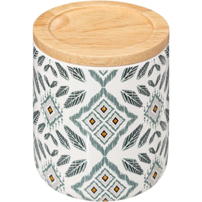 Afbeelding van 5Five Hapache Wattendispenser met houten deksel Ø10xH11cm Groen multi