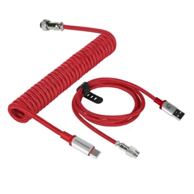 Afbeelding van MAMBASNAKE C01Pro Câble USB C Spiralé pour Clavier de Jeu, Cable Tressé Mécanique in Braided Nylon avec Aviateur en Métal Amovible, Type vers A Rouge