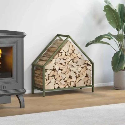 Afbeelding van Brandhoutrek 60x25x60 cm koudgewalst staal olijfgroen