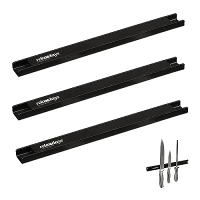 Afbeelding van Relaxdays 3 stuks magnetische stalen staven, 30 cm lang, messenhouder voor gereedschap en messen, schroeven aan de muur, zwart