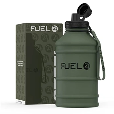 Afbeelding van Fuel24 Roestvrijstalen waterfles, 1,3 l/2,2 l, robuust, valbestendig en lekvrij, BPA vrij, 1 l 2 grote sportflessen voor heren, sportwaterfles, reizen, waterfles
