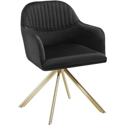 Afbeelding van tectake® 2x Fluwelen Draaistoel Zwart/Goud Bureaustoel en Eetkamerstoel met Armleuningen Bureaustoel, Keukenstoel, Woonkamerstoel 56 x 59 81 cm