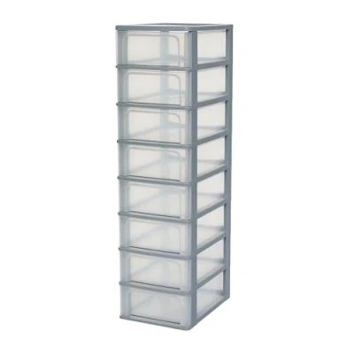 Afbeelding van Iris Ohyama OCH 2008 Opbergtoren, kunststof organizer met ergonomische handgrepen, 8 laden van 7 l, geïntegreerde handgreep, BPA vrij, voor kantoor, slaapkamer of woonkamer, grijs
