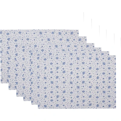 Afbeelding van Clayre &amp; Eef Placemats Set van 6 48x33 cm Wit Blauw Katoen Rechthoek
