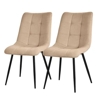Afbeelding van Eetkamerstoelen set van 2 lichtbruin Keukenstoel met polyester bekleding en stalen poten ML design