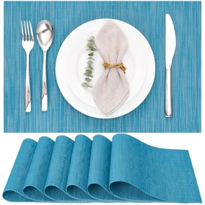 Afbeelding van Myir JUN Placemats van vinyl, wasbaar, antislip, hittebestendig, 30 x 45 cm, blauw, 6 stuks
