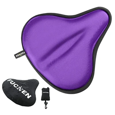 Afbeelding van FUCNEN Paarse gewatteerde hometrainer zadelhoes, gel zadelhoes voor dames, brede comfortabele training, parkeren, fietsen, 27 x 25 cm