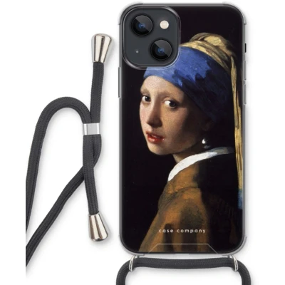 Afbeelding van Case Company® hoesje met Koord geschikt voor iPhone 13 mini The Pearl Earring Telefoonhoesje Zwart Extra Bescherming aan alle Kanten en Over de Schermrand