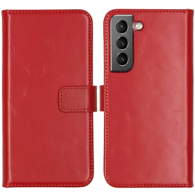 Afbeelding van Selencia Hoesje Geschikt voor Samsung Galaxy S22 Met Pasjeshouder Echt Lederen Bookcase Rood
