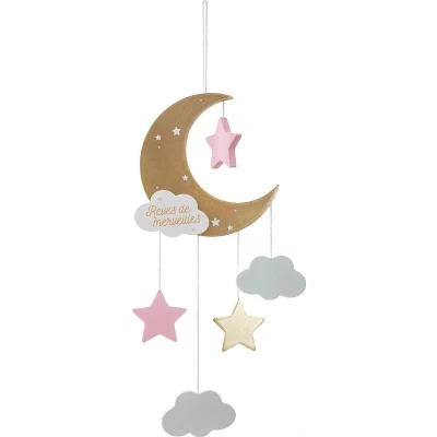 Afbeelding van Kinderbed Mobiel Atmosphera Wolken Roze Hout MDF