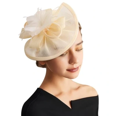 Afbeelding van DRESHOW Fascinator Hoeden Tea Party Hoed Vintage Pillendoos Hoofdband Cocktail voor Meisjes en Vrouwen, 1 stuk: 06 beige
