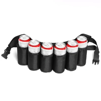 Afbeelding van Bierriem, bierhouder, draagbaar, voor 6 dranken, frisdrank, flessenhouder kamperen, wandelen, outdoor, carnaval, feest (zwart), zwart, zwart., Bierhouders