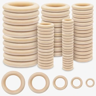 Afbeelding van Kurtzy Natuurlijk Houten Ringen (100 Pak) 5 Maten 1,5 5,5 cm Buiten Diameter Maat Onbewerkt Ring voor Kunst &amp; Hobby, DIY, Huisdecoratie