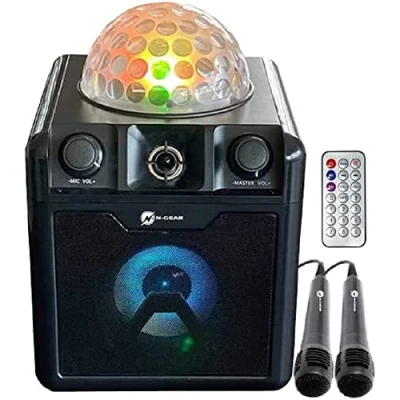 Image de N Gear DISCO410 Haut parleur Bluetooth pour karaoké et fête avec boule disco, microphone fonction banque d&#039;alimentation Noir
