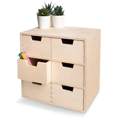 Afbeelding van Creative Deco Mini Houten Kist met 6 Laden Opbergkast Box Onbeschilderd Multiplex 28.5 x 20 cm