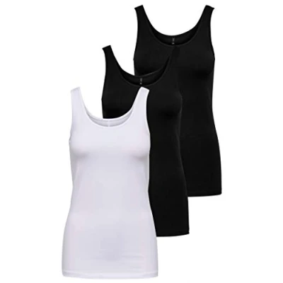 Afbeelding van ONLY Dames Top Onllive Love Tank Noos, wit/zwart (1 x wit/2 zwart), S, S