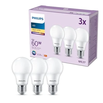 Afbeelding van Philips 3 x E27 ledlampen, 60 W, warm wit