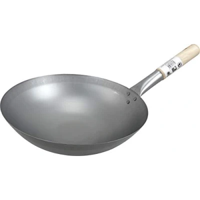 Afbeelding van JADE TEMPLE Wok van koolstofstaal met ronde bodem Ø 33 cm en houten handgreep
