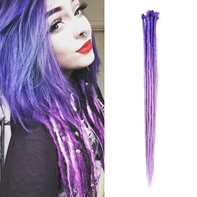 Afbeelding van Dsoar 24 inch Ombre Dreadlock haarverlenging voor dames/heren, 10 stuks, synthetische dreads, handgemaakte haaknaalden, gevlochten haar (paars en lichtpaars)