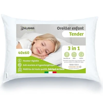 Afbeelding van Dilamababy in hoogte verstelbaar babykussen 40 x 60 cm Kinderkussen met kussensloop 100% perkal katoen anti mijt hypoallergeen Ideaal voor kinderen van 2 3 tot 4 jaar Gemaakt
