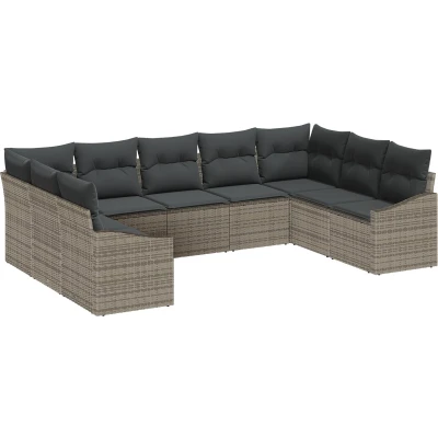 Afbeelding van vidaXL 9 Persoons Tuin Sofa Set met Kussens Grijs Poly Riet