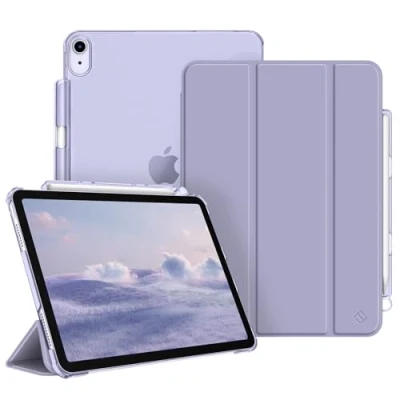 Afbeelding van Fintie Hoes voor iPad Air 5e generatie 2022 / 4e 2020 met penhouder, ultradunne lichte beschermhoes transparante achterkant en automatische slaap waakfunctie, violet