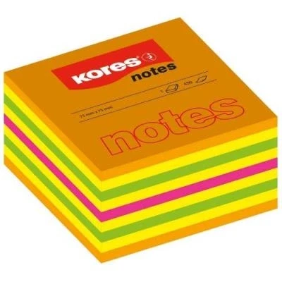 Image de Kores bloc note cube 450 f repositionnable 50x50 assortis 5 couleurs néon n48460