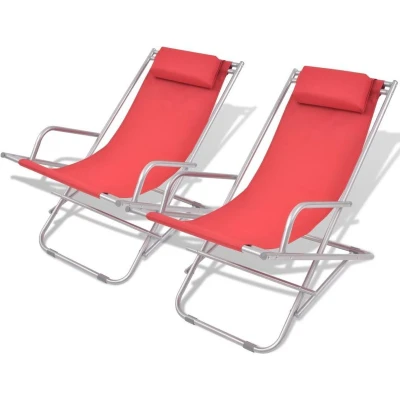 Afbeelding van Terrasstoelen verstelbaar 2 st staal rood