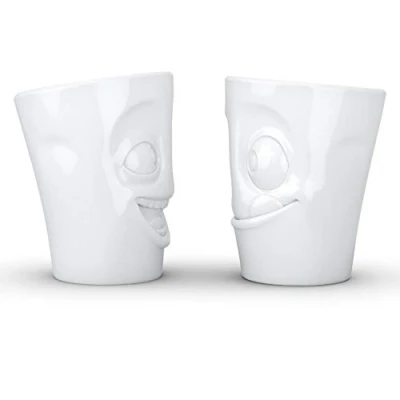 Afbeelding van Fiftyeight Products TV Tassen Becher zonder handvat set van 2 stuks lachend &amp; lekker 0,35 L
