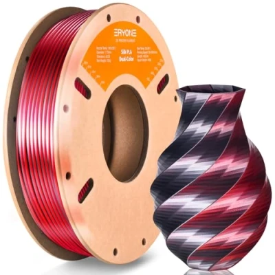 Afbeelding van ERYONE PLA filament voor 3D printers, zijdeachtig, glanzend, 1,75 mm, tweekleurig +/ 0,03 250 g/spoel, zwart en rood