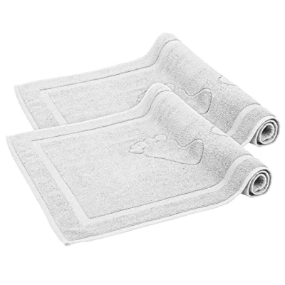 Image de Komfortec Lot de 2 tapis bain en tissu éponge lavable, 800 g/m² et 100% coton, absorbant à séchage rapide, 50 x 80 cm, bleu clair