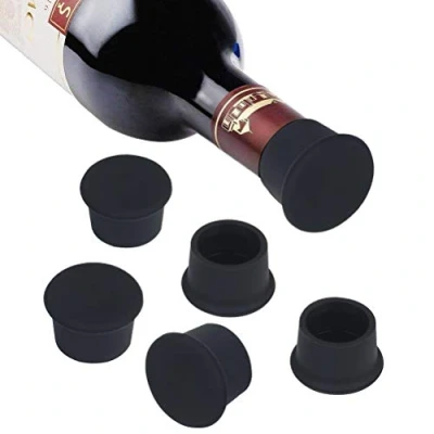 Afbeelding van Vicloon Flessenstop, 6 stks Wijnfles Caps Herbruikbare Siliconen Stop Cap, Houd Vlees voor Wijn Bier Champagne Alcohol Mousserende (Zwart)